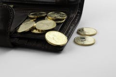 Muntstukken in portefeuille royalty-vrije stock afbeelding Muntstukken in portefeuille royalty-vrije stock afbeelding