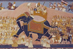 Mural Of Indian Regal Procession Royalty Free Stock Photos