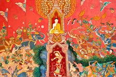 Mural On The Wall Of Buddhist Church Royalty Free Stock Image Mural On The Wall Of Buddhist Church Royalty Free Stock Image