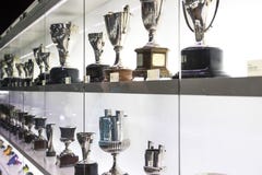 The museum of trophies of the cups and awards of the team FC Barcelona in the of Camp Nou. royalty free stock photography The museum of trophies of the cups and awards of the team FC Barcelona in the of Camp Nou. royalty free stock photography