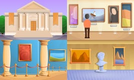 Museumsfahnensatz, Karikaturart vektor abbildung Museumsfahnensatz, Karikaturart vektor abbildung