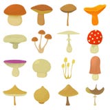 Mushroom Types Icons Set, Cartoon Style Royalty Free Stock Images