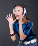Music Bright Girl With Headphones Stock Images