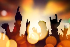 Music concert crowd hands raised in air stock photo Music concert crowd hands raised in air stock photo