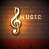 Music illustration with violin key lighting signboard on brick wall background. Vector design for invitation banner Stock Illustration Music illustration with violin key lighting signboard on brick wall background. Vector design for invitation banner Stock Illustration