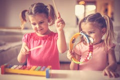 Music Is Good For All . Little Girls At Music Class. Stock Image