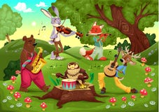 Musicians Animals In The Wood. Stock Photo Musicians Animals In The Wood. Stock Photo
