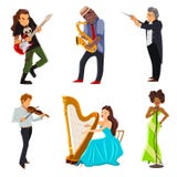 Musiker sänker symbolsuppsättningen stock illustrationer Musiker sänker symbolsuppsättningen stock illustrationer