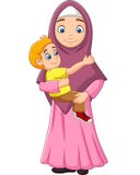 Muslim mother hugging her son stock illustration Muslim mother hugging her son stock illustration