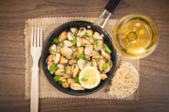Mussels in a simple rustic table. royalty free stock photos Mussels in a simple rustic table. royalty free stock photos