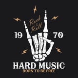 Muzyka rockowa druk z zredukowaną ręką i błyskawicą Rocznik ilustracji Muzyka rockowa druk z zredukowaną ręką i błyskawicą Rocznik ilustracji