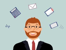 Mycket upptagen modig revisor med många tankar om arbete royaltyfri illustrationer Mycket upptagen modig revisor med många tankar om arbete royaltyfri illustrationer