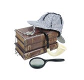 Mystery Books With Hat, Magnifier, Pipe And Pocket Watch Stock Photos Mystery Books With Hat, Magnifier, Pipe And Pocket Watch Stock Photos