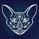 Mystical cat face with esoteric hieroglyphic symbols Egyptian cat face vector Sacred animal of ancient Egypt Hand drawn tattoo cat Stock Photography Mystical cat face with esoteric hieroglyphic symbols Egyptian cat face vector Sacred animal of ancient Egypt Hand drawn tattoo cat Stock Photography