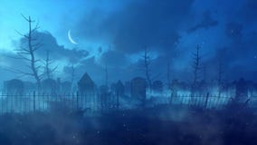 Mystische Nacht an verlassenem altem gespenstischem Kirchhof stock abbildung Mystische Nacht an verlassenem altem gespenstischem Kirchhof stock abbildung