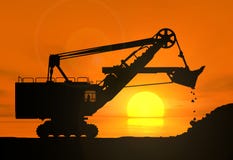 Máquina escavadora contra o sol de ajuste ilustração stock Máquina escavadora contra o sol de ajuste ilustração stock