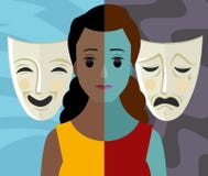 Máscaras africanas del teatro de la mujer de la muchacha del trastorno mental bipolar de la personalidad doble stock de ilustración Máscaras africanas del teatro de la mujer de la muchacha del trastorno mental bipolar de la personalidad doble stock de ilustración