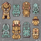 Máscaras aztecas coloreadas vintage fijadas stock de ilustración Máscaras aztecas coloreadas vintage fijadas stock de ilustración