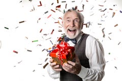 Mâle plus âgé avec plaisir sur la partie de célébration photos stock Mâle plus âgé avec plaisir sur la partie de célébration photos stock