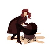 Mãe nova que anda com um recém-nascido Ilustração lisa do vetor ilustração stock Mãe nova que anda com um recém-nascido Ilustração lisa do vetor ilustração stock