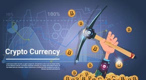 Mão do conceito da mineração de Bitcoin que guarda o conceito cripto da moeda do dinheiro de Digitas do Internet da picareta ilustração do vetor Mão do conceito da mineração de Bitcoin que guarda o conceito cripto da moeda do dinheiro de Digitas do Internet da picareta ilustração do vetor