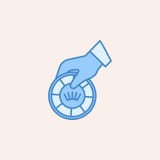 A mão guarda um ícone de jogo da microplaqueta Elemento do ícone do casino para apps móveis do conceito e da Web O esboço do camp ilustração stock A mão guarda um ícone de jogo da microplaqueta Elemento do ícone do casino para apps móveis do conceito e da Web O esboço do camp ilustração stock