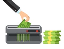 Mão que põe o papel moeda na máquina da retalhadora Conceito da terminação do dólar Muito pacote de cédulas dos dólares americano ilustração do vetor Mão que põe o papel moeda na máquina da retalhadora Conceito da terminação do dólar Muito pacote de cédulas dos dólares americano ilustração do vetor