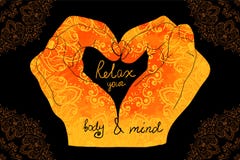 Mãos do mudra da ioga do elemento com testes padrões do mehndi ilustração do vetor Mãos do mudra da ioga do elemento com testes padrões do mehndi ilustração do vetor