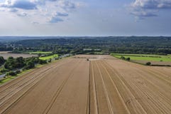 Mähdrescher und Landschaftszene Stockbild