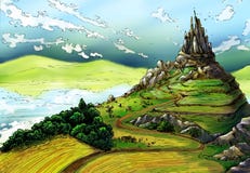 Märchenlandschaft mit Schloss stock abbildung Märchenlandschaft mit Schloss stock abbildung