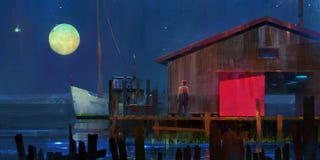 Målad månbelyst natt för landskapmarina royaltyfri illustrationer Målad månbelyst natt för landskapmarina royaltyfri illustrationer