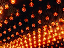 Många ljusa glödande exponeringsglaslampor Belysning av fastställda Edison retro lampor på mörk rabitzbakgrund Trendig vind arkivfoto Många ljusa glödande exponeringsglaslampor Belysning av fastställda Edison retro lampor på mörk rabitzbakgrund Trendig vind arkivfoto