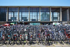 Många parkerade cyklar som är främsta av Heidelberg den huvudsakliga stationen royaltyfri bild Många parkerade cyklar som är främsta av Heidelberg den huvudsakliga stationen royaltyfri bild