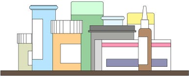Médecine et pilules assorties sur l'étagère, aucun fond illustration libre de droits Médecine et pilules assorties sur l'étagère, aucun fond illustration libre de droits