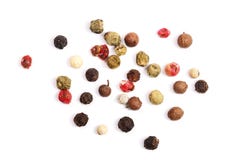 Mélangé des poivrons chauds, rouges, noirs, du blanc et du poivron vert d'isolement sur le fond blanc Vue supérieure Images stock Mélangé des poivrons chauds, rouges, noirs, du blanc et du poivron vert d'isolement sur le fond blanc Vue supérieure Images stock