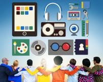 A música de rádio dos filmes dos meios utiliza ferramentas o conceito imagens de stock A música de rádio dos filmes dos meios utiliza ferramentas o conceito imagens de stock