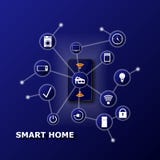 Mądrze domowy kontrolowany smartphone Internet rzeczy technologia domowej automatyzaci system Mały dom na parawanowej wiszącej oz ilustracji Mądrze domowy kontrolowany smartphone Internet rzeczy technologia domowej automatyzaci system Mały dom na parawanowej wiszącej oz ilustracji