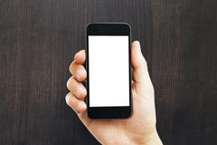 Męskiego ręki mienia pusty biały telefon obrazy royalty free Męskiego ręki mienia pusty biały telefon obrazy royalty free