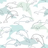 Naadloos patroon met dolfijn op wit het ontwerp voor de kaart van de vakantiegroet en de uitnodiging van baby overgieten, verjaar vector illustratie Naadloos patroon met dolfijn op wit het ontwerp voor de kaart van de vakantiegroet en de uitnodiging van baby overgieten, verjaar vector illustratie