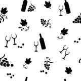 Naadloos patroon met druiven, bladeren, wijnglas en wijnflessen Vector illustratie vector illustratie Naadloos patroon met druiven, bladeren, wijnglas en wijnflessen Vector illustratie vector illustratie