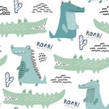Naadloos patroon met krokodil, achtergrond voor jonge geitjesstof, textiel, kinderdagverblijfdecoratie, verpakkend document Vecto royalty-vrije illustratie Naadloos patroon met krokodil, achtergrond voor jonge geitjesstof, textiel, kinderdagverblijfdecoratie, verpakkend document Vecto royalty-vrije illustratie