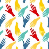 Naadloos patroon met menselijke handen Kleurrijke heldere backround vector illustratie Naadloos patroon met menselijke handen Kleurrijke heldere backround vector illustratie