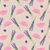 Naadloos patroon met uitstekende ventilator en lavendel - vectorillustratie, eps royalty-vrije illustratie Naadloos patroon met uitstekende ventilator en lavendel - vectorillustratie, eps royalty-vrije illustratie