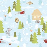 Naadloos patroon van het landschap van fairytalekerstmis met dieren stock illustratie Naadloos patroon van het landschap van fairytalekerstmis met dieren stock illustratie
