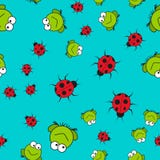 Naadloos patroon van kikkers en lieveheersbeestjes in beeldverhaalstijl stock illustratie Naadloos patroon van kikkers en lieveheersbeestjes in beeldverhaalstijl stock illustratie