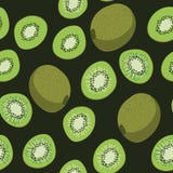 Naadloos vectorpatroon met gehele en gesneden kiwivruchten stock illustratie Naadloos vectorpatroon met gehele en gesneden kiwivruchten stock illustratie