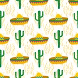 Naadloos vectorpatroon met Mexicaanse feestelijke symbolensilhouetten: cactus, sombrero stock illustratie Naadloos vectorpatroon met Mexicaanse feestelijke symbolensilhouetten: cactus, sombrero stock illustratie