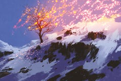 Naakte boom in de winter met gloeiende sneeuw royalty-vrije illustratie Naakte boom in de winter met gloeiende sneeuw royalty-vrije illustratie