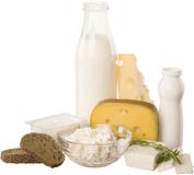 Nabiały: Sery, chleb, jogurt i mleko, - obraz stock Nabiały: Sery, chleb, jogurt i mleko, - obraz stock