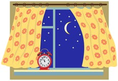 Nachtfenster mit einem Vorhang vektor abbildung Nachtfenster mit einem Vorhang vektor abbildung